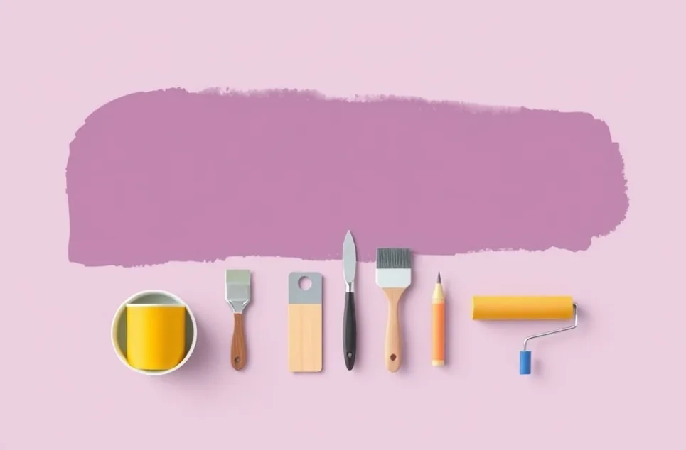 Outils de peinture disposés dans l'ordre des étapes du chantier
